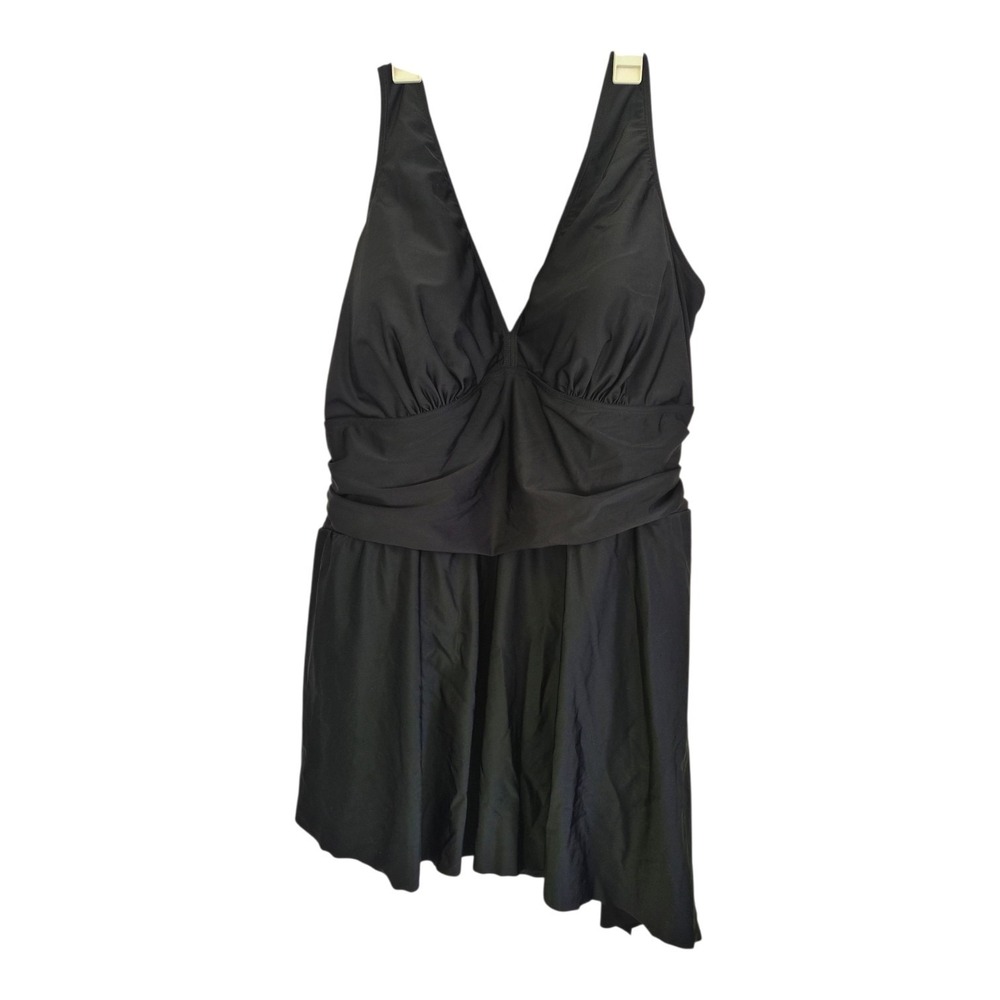 Torrid Black Swim Dress One Piece Swimsuit NWT Size 4(26)Plus Asymmetrical Hem